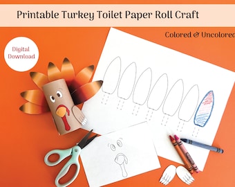 Craft Turkey Toilet Paper Roll Kid Activity for Thanksgiving, Digital Download Thanksgiving craft for kids