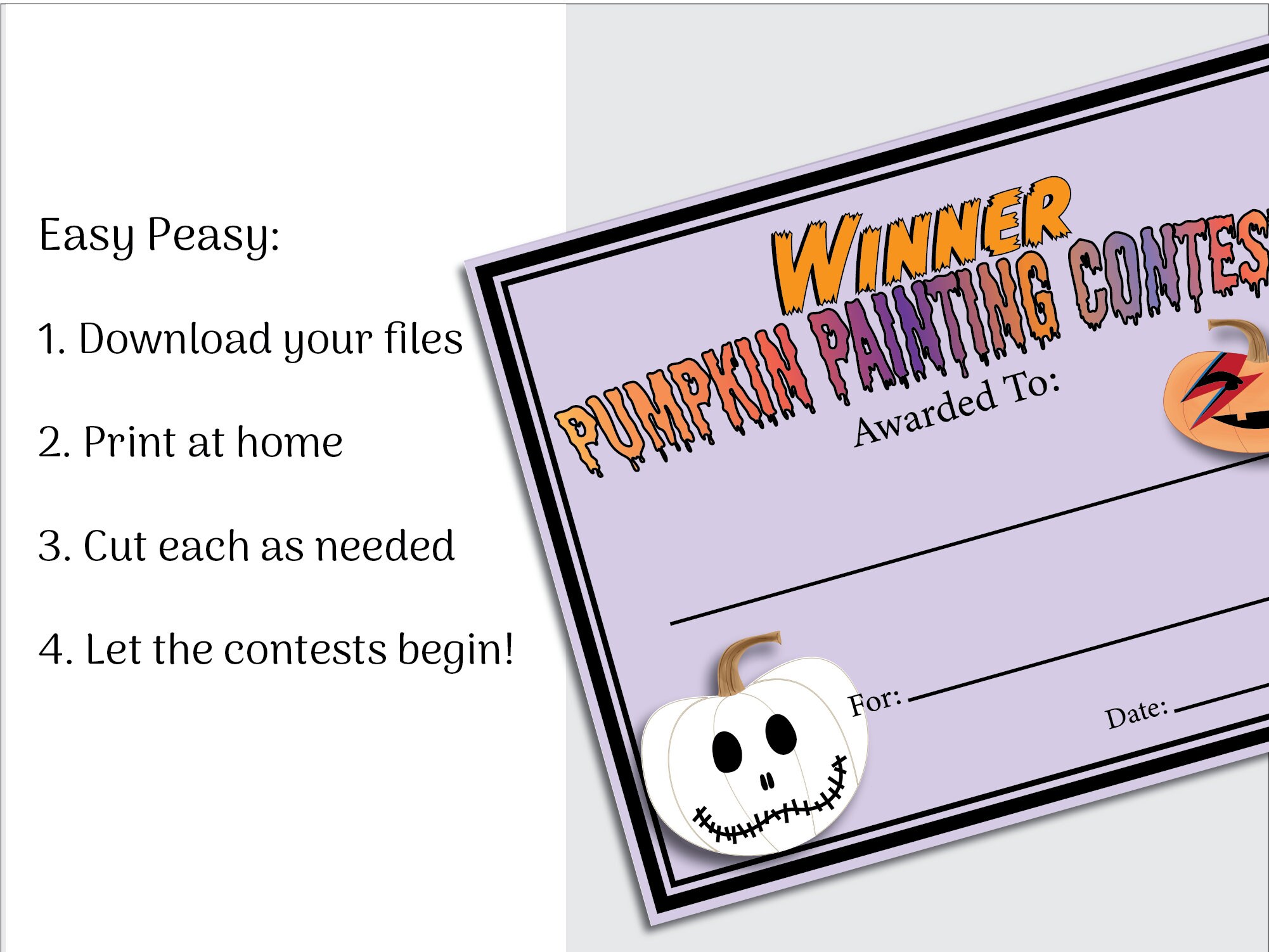Pumpkin Painting Contest Voting Ballots and Award Winner Certificate ...