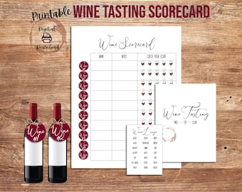 Kit stampabile per la degustazione di vini, scheda di valutazione per la degustazione di vini, serata tra ragazze con vino, scheda di degustazione di vini scaricabile in formato digitale