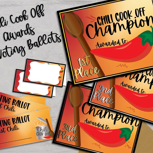 Award Certificates for Chili Cook Off, Voting Ballots and table cards, Chili Contest Certificates, Chili Champion Printable Digital Download