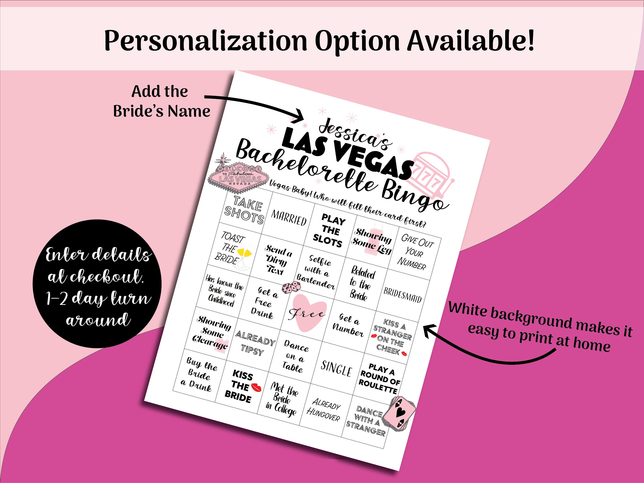 Printable Las Vegas Bachelorette Party Bingo Game for Last Fling Before ...