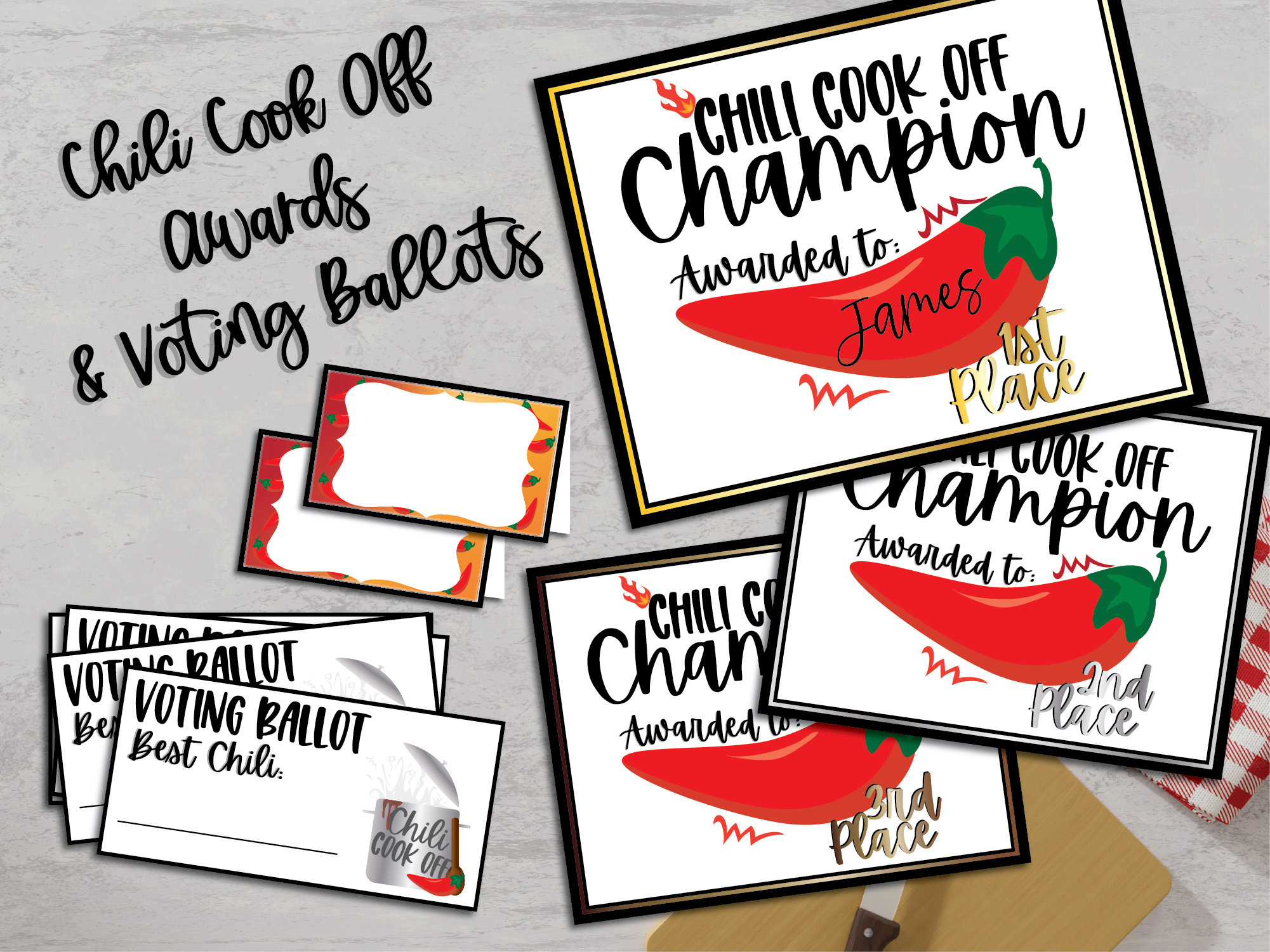 Chili Cook off Voting Ballots and Awards With Table Cards, 1st, 2nd and ...