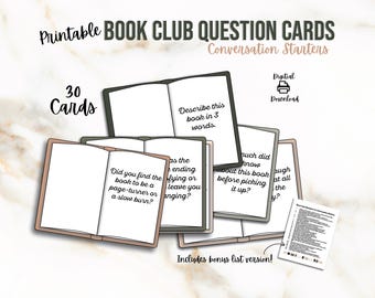 Book Club Question Cards Printable, Book Club Conversation Starters, Book Club Discussion for Fiction or Nonfiction