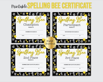 Plantilla imprimible de certificado de concurso de ortografía, concurso de ortografía, premio en PDF editable