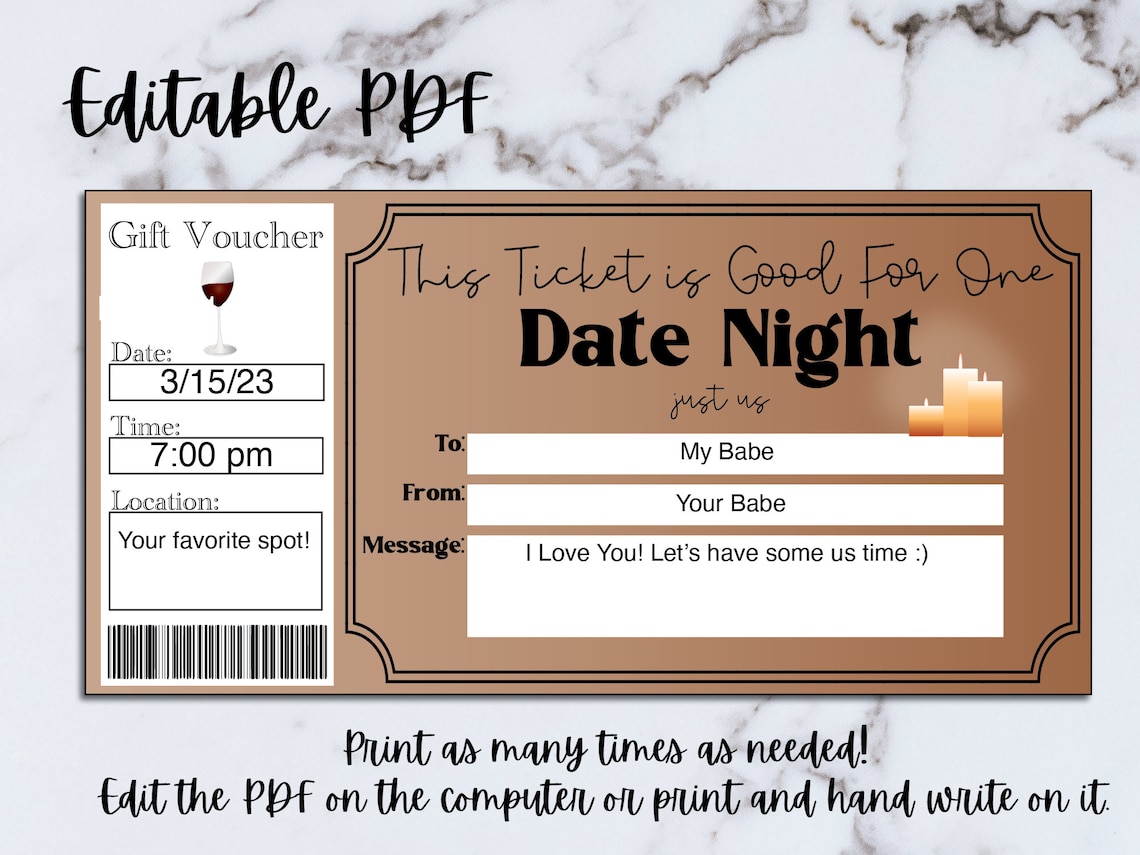 Date Night Gift Certificate Voucher for Couple, Printable Date Night Date Night Gift Certificate Voucher for Couple, Printable Date Night