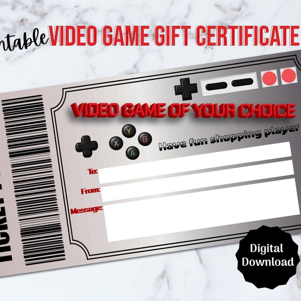 Video Game Gift Certificate Voucher Printable, Gamer Gift Certificate, Editable PDF Gift Voucher