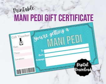 Vale de regalo imprimible para manicura y pedicura, certificado de regalo para salón de uñas, plantilla de regalo en PDF editable, regalo de manicura y pedicura, regalo navideño.