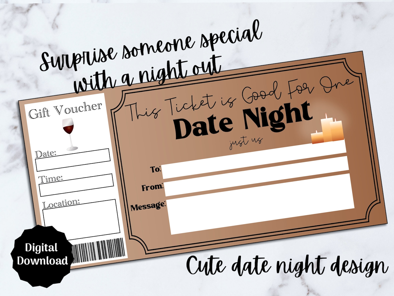 Date Night Gift Certificate Voucher for Couple, Printable Date Night Date Night Gift Certificate Voucher for Couple, Printable Date Night