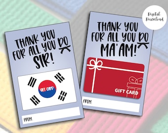 Tae Kwon Do Gift Card Holder for Teacher, Thank You Gift Card for Martial Arts Teacher, TKD Teacher Holiday Gift, Editable PDF