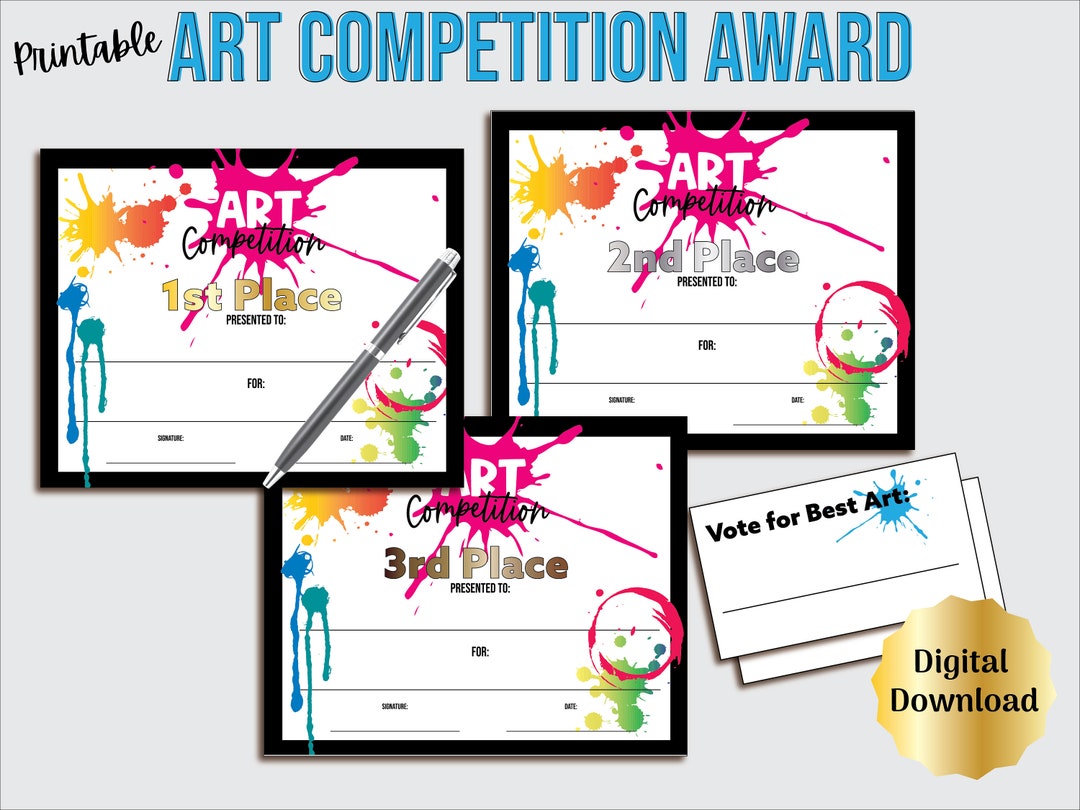 Art Competition Award Certificate Includes 1st 2nd and 3rd Place