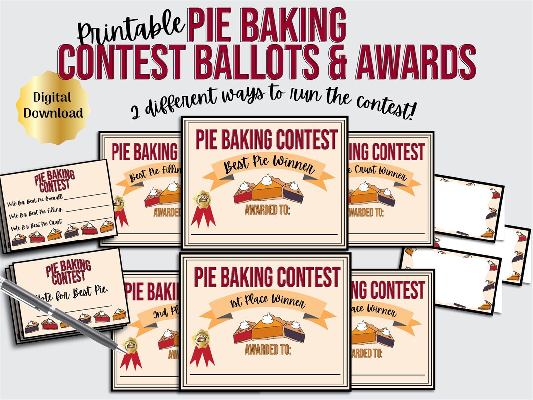 Pie Baking Contest Voting Ballots, Award Certificates, &amp; Table Cards ...