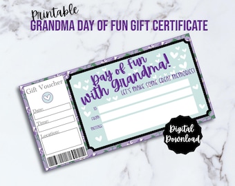 Entrada para un día divertido con la abuela – Regalo imprimible para niños / Vale de regalo para un día con la abuela / Idea de regalo sorpresa
