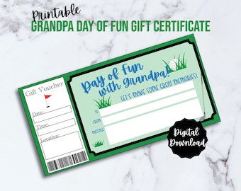 Entrada para un día divertido con el abuelo, vale para un día de golf, cupón de regalo para un día con el abuelo, plantilla de certificado de regalo imprimible en PDF para regalos navideños