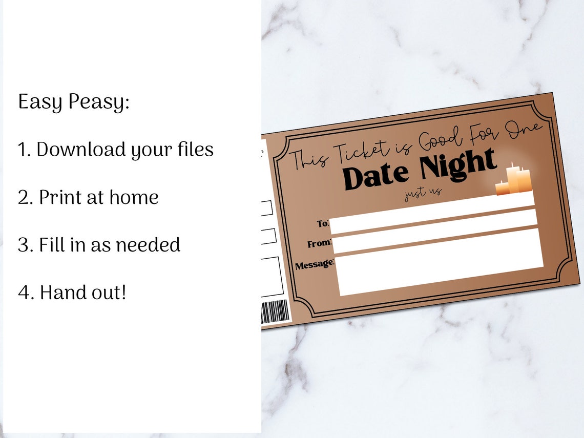 Date Night Gift Certificate Voucher for Couple, Printable Date Night ...