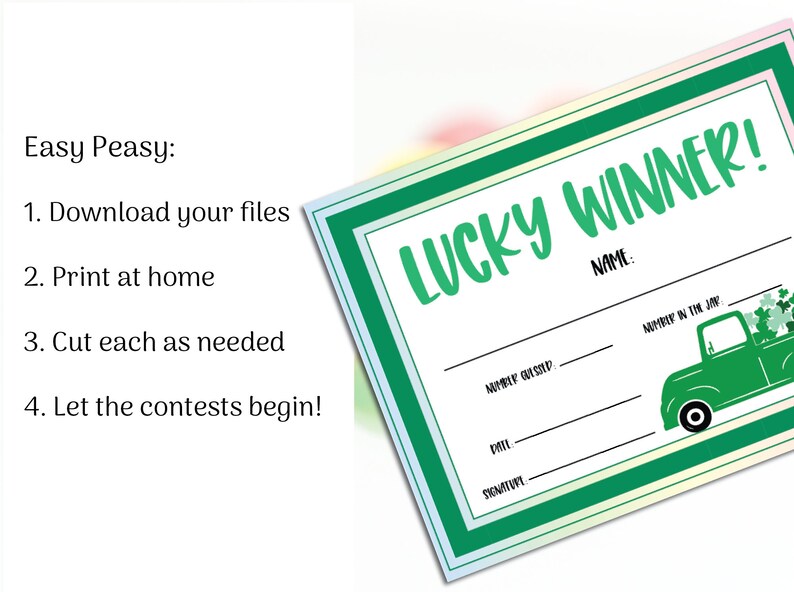 St. Patrick's Day Guess How Many in the Jar Game Contest Printable