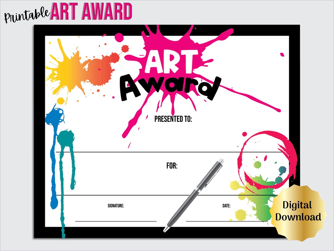 Printable Art Award Certificate for Art Contest Art Class or Etsy