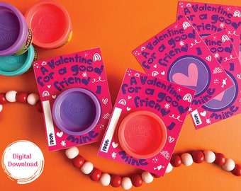Friend O' Mine PlayDoh Valentines, Printable Valentine Cards, Non-Candy Valentine Cards, Printable Valentines, Class Party Valentines, Pink