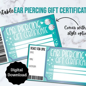 Ear Piercing Voucher, Ears Pierced Gift Certificate, Editable PDF Gift ...