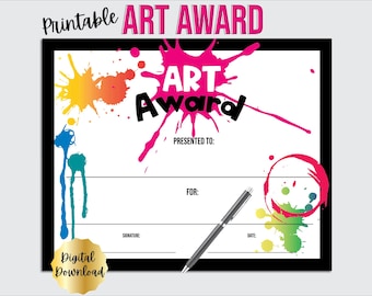 Art Award Certificate Printable – Student Art Achievement Award Template | Art Contest & Creative Recognition Certificate