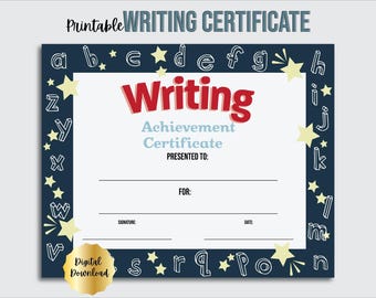 Certificado de Logro en Escritura – Premio Imprimible para Estudiantes (Descarga Digital)