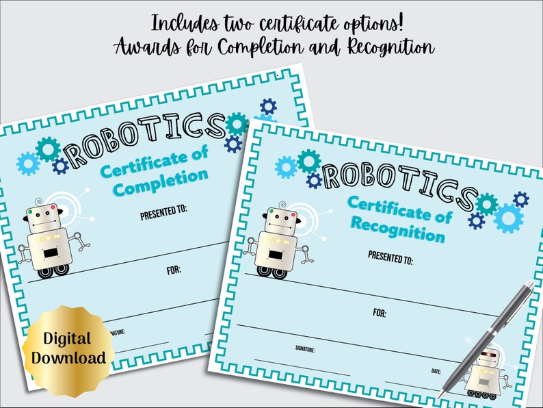Printable Robotics Certificate of Completion and Robotics Certificate ...