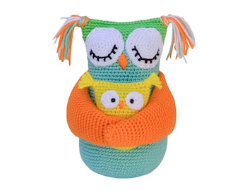 Mother Owl and a Baby Amigurumi Crochet Pattern, nursery decor crochet pattern, easy crochet pattern, diy nursery decor, new mother gift