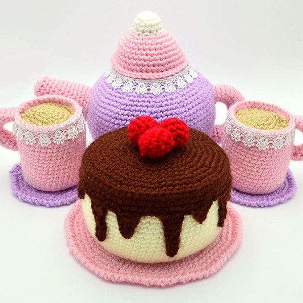 Service à thé Amigurumi et modèle de gâteau au Crochet, modèle de nourriture au Crochet Modèle de jouet au Crochet Modèle de gâteau au Crochet, modèle de nourriture Amigurumi Play Food