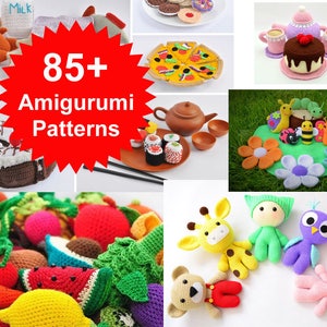 Best Deal on Etsy! Amigurumi Patterns. Over 85 Crochet Play Food Patterns, Crochet Toy Pattern, Crochet Animal Patterns, Owl, Monkey, Bear