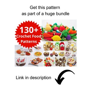 Crochet play food, crochet pastry pattern, crochet fruit, crochet vegetables, crochet food pattern,play kitchen crochet patterns.