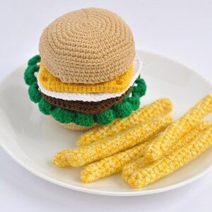 Crochet hamburger pattern, crochet french fries pattern