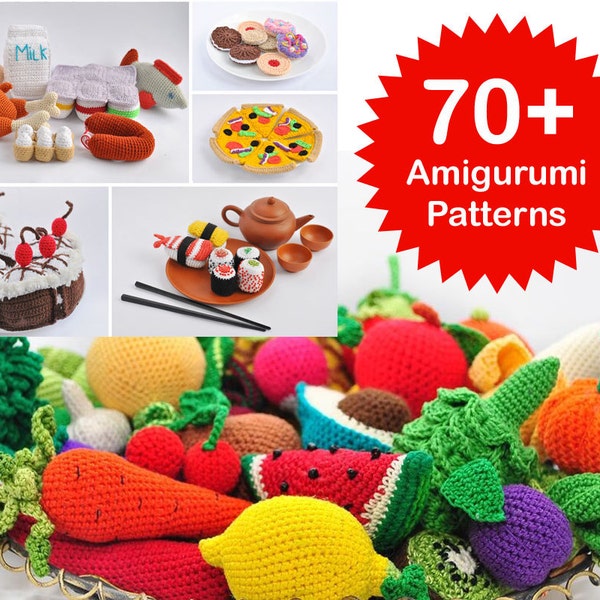 Motif Amigurumi. Plus de 70 modèles d'aliments au crochet. Modèle de jouet au crochet. Fruits au crochet. Légumes au crochet. Modèles amigurumi au crochet