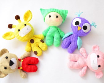 Amigurumi Crochet Patterns: Baby and Animal Friends. Crochet Toy Pattern. Crochet Animal Pattern. Crochet Owl Giraffe Bear Monkey Pattern