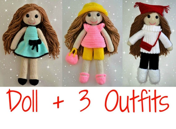 Crochet doll pattern plus crochet doll clothes pattern, amigurumi girl pattern, crochet girl amigurumi, crochet doll clothes, crochet toys