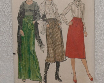 Jupe portefeuille Vogue 9324 pour dames, 3 longueurs genoux Midi maxi taille 25 hanches 34 1/2, vintage des années 1970