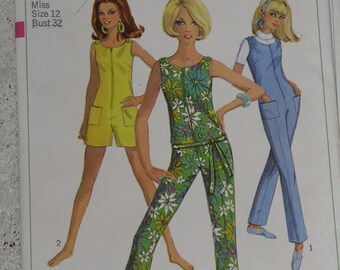 Simplicity 7133 Pattern Misses' Jumpsuit in 2 Lengths Size 12 Uncut Vintage 1960's