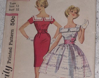 Simplicity Pattern 3453 Teen Dress with 2 Skirts Mid Century Vintage