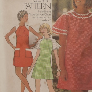 Simplicity 6219 Pattern Misses&#39; Dress Short Mini Shift Dress Sleeveless Flared Raglan Sleeve Size 8 Uncut Vintage 1970&#39;s