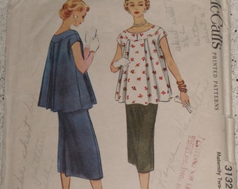 Chemisier et jupe de maternité modèle 3132 de McCall's taille 12 buste 30 vintage des années 1950