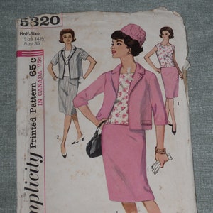 Simplicity 5320 Pattern Misses' Suit & Overblouse Slim Skirt Jacket Half Size 14 1/2  Bust 35 Vintage 1960's