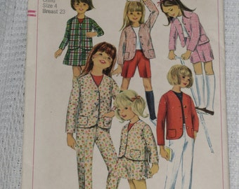 Simplicité 6901 Modèle Pantalons, Shorts, Veste et Jupe Filles Taille 4 vintage 60's Enfant