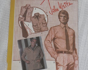 Simplicity 9792 Pattern Men's Shirt, Shirt-Jacket, Ascot & Necktie Size 42 Vintage John Weitz