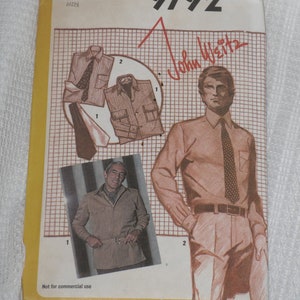 Simplicity 9792 Pattern Men's Shirt, Shirt-Jacket, Ascot & Necktie Size 42 Vintage John Weitz image 1