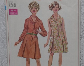 Modèle Simplicity 8003 Robe chemise pour femme plissée taille 16 buste 38 vintage des années 1960