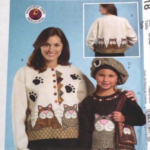 McCall&#39;s Crafts Pattern 5018 Kitty Appliques, Beret, Purse & Pin Uncut Misses&#39; Girls One Size