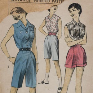 Advance 7877 Pattern Misses' Bermuda & Short Shorts and Shirt Size 14 Vintage 1950's