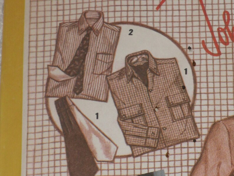 Simplicity 9792 Pattern Men's Shirt, Shirt-Jacket, Ascot & Necktie Size 42 Vintage John Weitz image 2