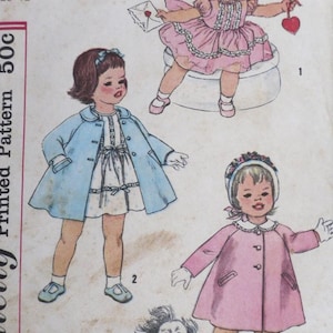 Simplicity 3335 Pattern Toddler Girls' Dress & Coat Size 1/2 Vintage 1960's