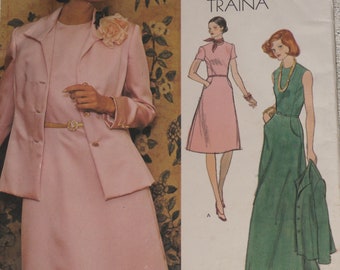 Vogue Pattern 1184 Misses' Dress & Jacket Americana Designer Teal Traina Size 12  Bust 34 Uncut