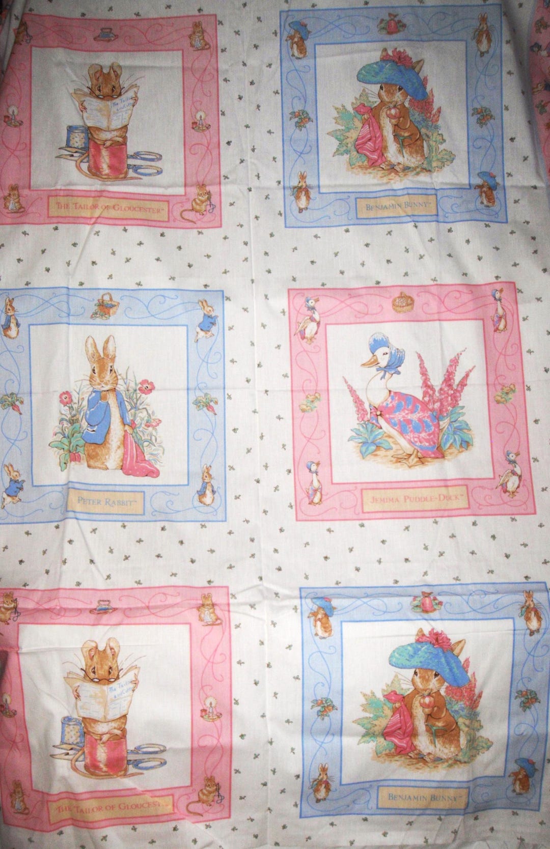 Beatrix Potter Fabric Panel Peter Rabbit & Friends Pillow Quilt Squares ...