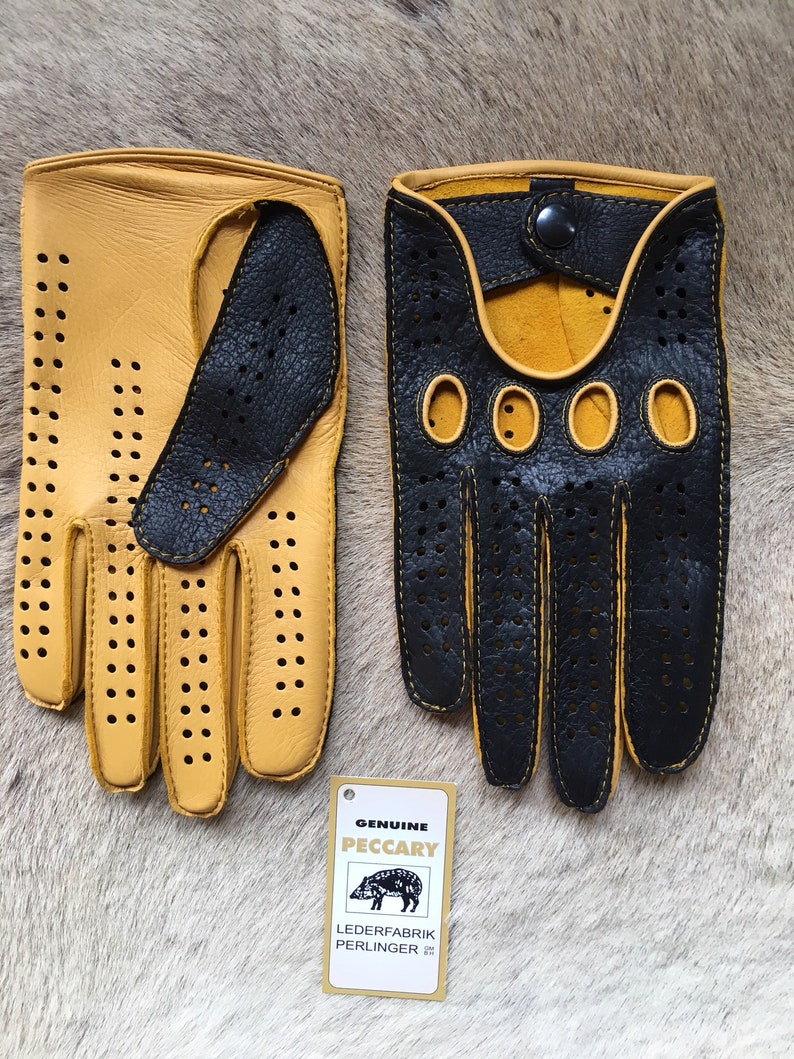 Men/'s Fingerless Driving Peccary Leather Gloves All size/'s Cognac Hazelnut